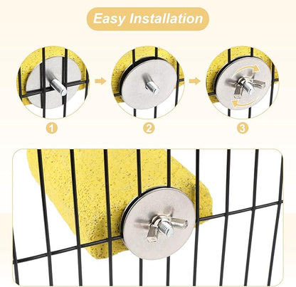 Wontee Bird Chewing Toys Grinding Beak Bird Perch Stand for Budgies Parakeets Cockatiels Lovebirds Conures Rats Squirrels, 2 Packs (Yellow+Blue)