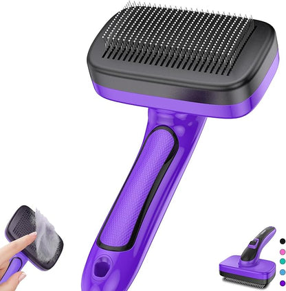 Dog Brush for Shedding, Self-Cleaning Slicker Brush, Perfect for Short & Long Haired Pets, Removes Mats, Tangles, Loose Fur, Gentle on Skin, Ideal for Small, Medium, Large Dogs. Purple