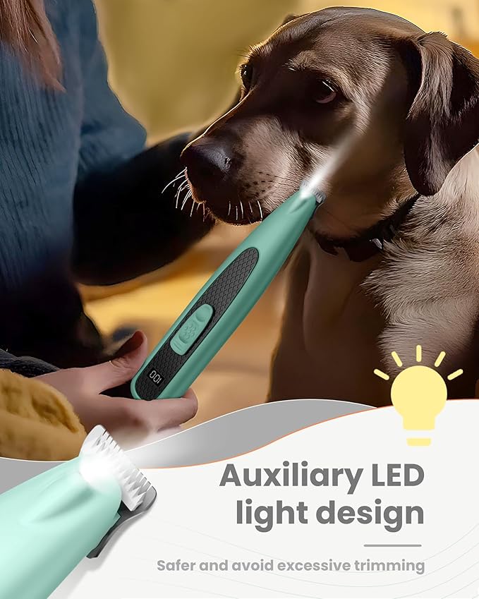 Dog Paw Trimmer with LED Light, Ultra-Low Noise Paw Trimmer for Dogs, Cordless Dog Clippers for Grooming with LED Display, Type-C Rechargeable Pet Clippers for Pads, Ears, Eyes, Face, Rump