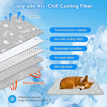 MH MYLUNE HOME Dog Cooling Mat, 20_30 Cooling Pad for Dog/Cat Arc-Chill Cooling Fiber & Endothermic Color Changing Pet Cooling Mat for Dog Foldable & Washable Non-Toxic Summer Pet Blanket, Gray