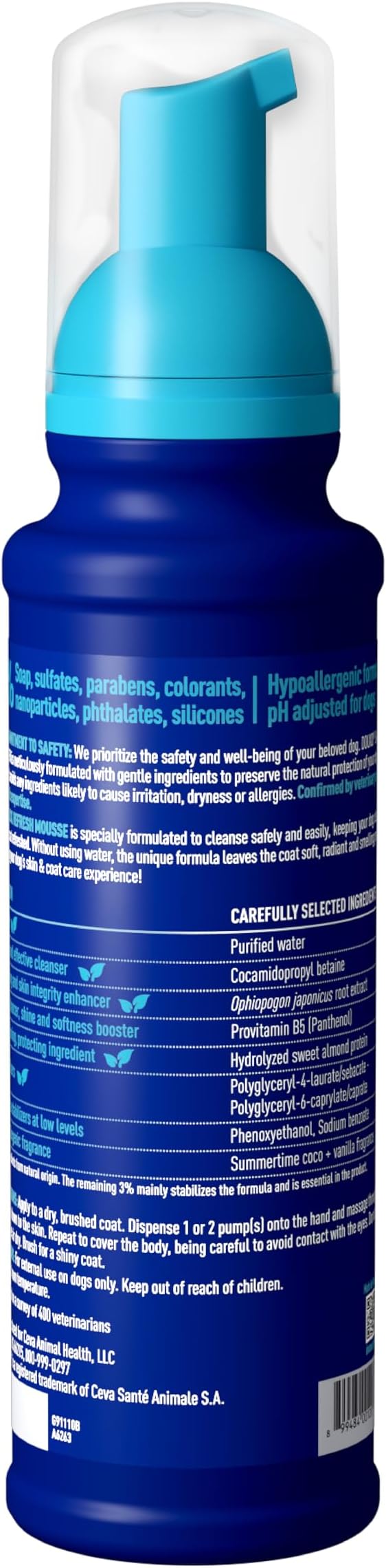 DOUXO® Skin & Coat SPA - Ultra-Safe Quick Refresh Leave-on Mousse for Dogs, 10 fl oz, Safely Cleans and Refreshes The Coat, Leaves The Coat Soft, Radiant and Smelling Great, Skin-Friendly Formula