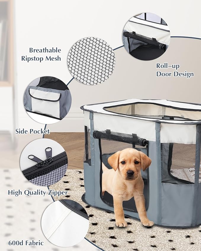 Bdor Dog Playpen, Portable Pet Playpen Tent Cage Kennel with Zipper Top Cover, Cat Kitten Puppy Rabbits Enclosure Crate for Indoor Outdoor Camping Travel, M