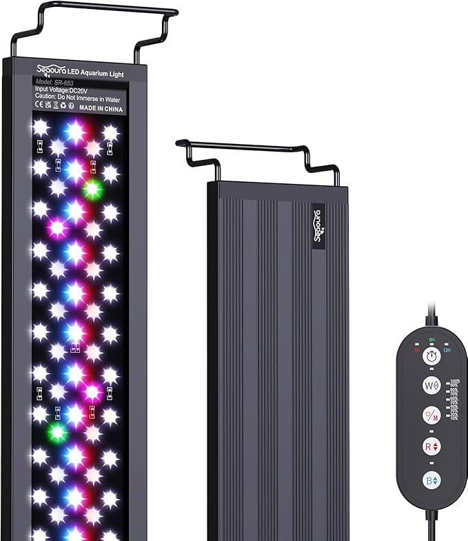 SEAOURA Aquarium Light for 30-36in Freshwater Tank, Full Spectrum Aquarium Light for Plant Growth, 6H/8H/12H Timer, WRB 3 Channel Customizable, 10 Brightness & 11 Colors, Adjustable Bracket - 24W