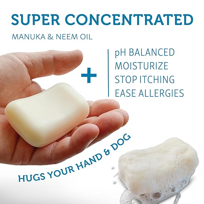 Dog Shampoo Bar Soap for Itchy Skin Relief - Twin Pack - Concentrated Dog Soap for Sensitive Skin with Natural Manuka and Neem Oil to Ease Allergies and Itching