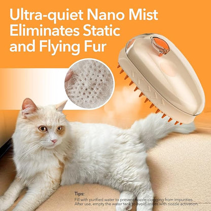 4-in-1 Pet Steam Vibrating Brush, Nano Steamy Brush for Shedding, Hair Remover, Wood's Lamp, Dog Detangler Spray Dematting, Cloud Care Water Brush for indoor Cat & Dog (UV + Vibration)