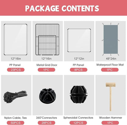 32 Panels Small Animals Playpen,Transparent Playpen with Waterproof Mat, Plastic Enclosure,Puppy Play Pen for Chicken,Pet Fence for Guinea Pigs,Bunny,Ferrets,Hamsters,Hedgehogs for Indoors Outdoor