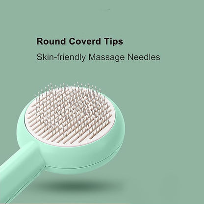 Cat Brush for Shedding,Pet Grooming Self Cleaning Slicker Brush,Removes Mats,Tangles and Loose Hair,Shedding Brush for Short or Long Haired Cats Dogs (Green)