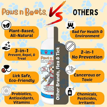 Pet Flea & Tick Treatment Shampoo, Coat Armor - 100% Organic, All-Natural & Non-Toxic to Pets. Fast Relief for Dry, Itchy, Sensitive Skin. Tearless, Odor Controlling, Lavender, Made in USA 16oz