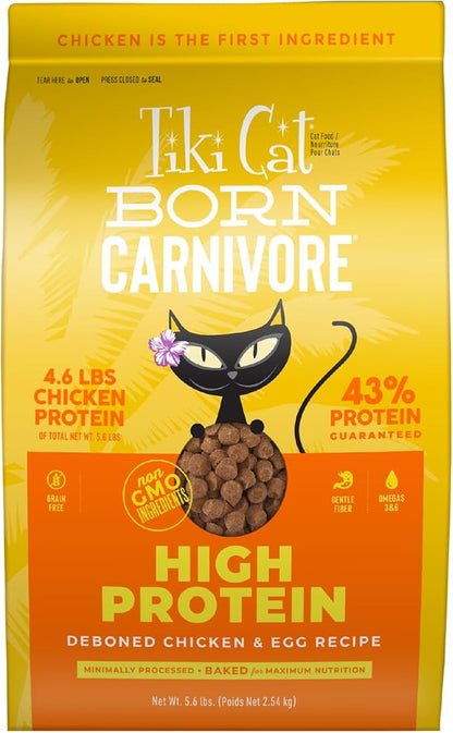 Tiki Cat Born Carnivore High Protein Dry Cat Food, Deboned Chicken & Egg 5.6 lbs. Bag