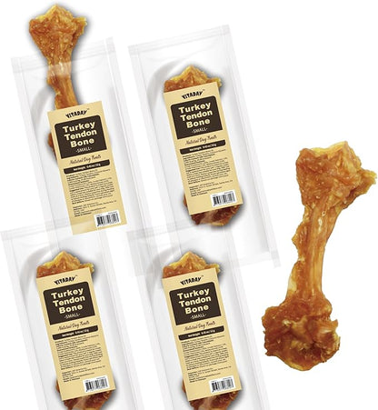 Turkey Tendon for Dogs, Turkey Tendon Bone (S) Pack of 4, 100% Natural, USA-Sourced, High-Protein, Low-Fat, Long-Lasting Dog Chew, Rawhide Alternative, Hypoallergenic Puppy & Dog Treats