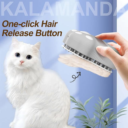 Cat Steam Brush for Shedding, 4 in 1 Steamy Cat Brush with Cleanser, Dog Massage Grooming Brush with Release Button, Pet Hair Cleaning Misting Comb for Kitten(Grey Paw)