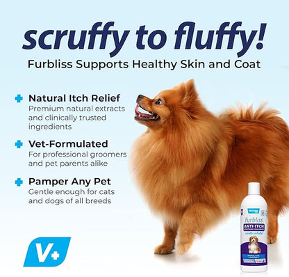 Vetnique Furbliss Shampoo for Dogs with Itchy Skin, Hypoallergenic, Calming for Sensitive Skin Grooming Care Puppy Shampoo (Anti-Itch)
