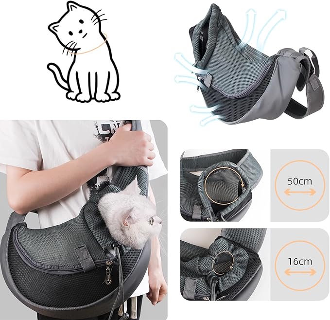 Dog Sling Carrier - Reversible Puppy Carrier Purse with Storage Pocket,Hand Free Adjust Mesh Safe Sling Bag for Cat Kitty,Crossbody Satchel Dog for Outdoor Travel Harness for Pet