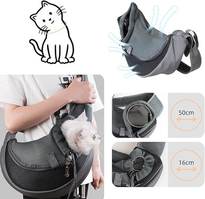 Dog Sling Carrier - Reversible Puppy Carrier Purse with Storage Pocket,Hand Free Adjust Mesh Safe Sling Bag for Cat Kitty,Crossbody Satchel Dog for Outdoor Travel Harness for Pet