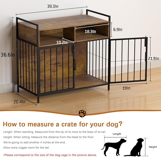 aboxoo 40/32 Inches Furniture-Style Cages,Large Medium Dog Kennels Indoor,Wood Dog Crate Table with Drawers Storage(Rustic Brown)
