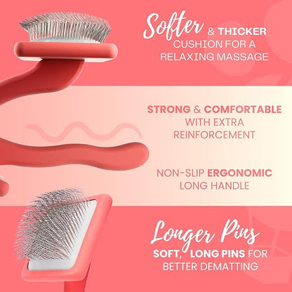 Dog Slicker Brush for Grooming Pet Hair - Best Slicker For Poodle & Golden Doodle - Long Haired Tool For Dogs - Goldendoodle Long Pin Brush For Dematting (Large)