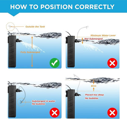 Internal Fish Tank Filter with 4-Stage Biochemical Sponge Filtration, 23W Adjustable Water Flow Submersible Aquarium Filter Pump for 80~120 Gal Freshwater or 50~70 Gal Saltwater, TC-3000C(370GPH)