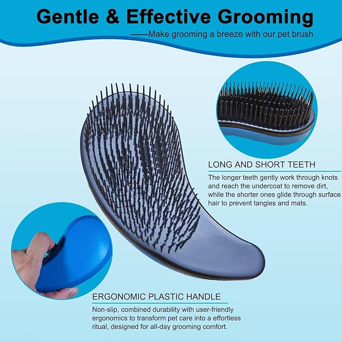 Puppy Brush - Soft Dog Brush - Perfect for Yorkie, Shih Tzu, Maltipoo & Maltese Grooming - Gentle Hair Remover for Easy Pet Grooming at Home (Blue)