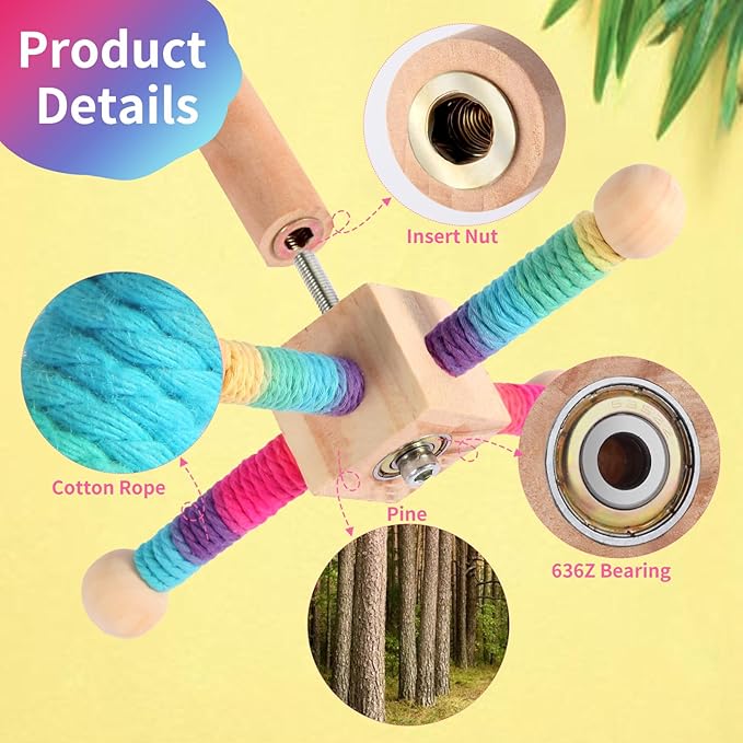 Kyouki Bird Perch Toy Parakeets Toy for Small & Medium Parrots - 360° Spinning Stand for Conures, Cockatiels, Lovebirds,Quakers | Colorful Sisal Rope Spinning Toy (Colorful, Medium Size)