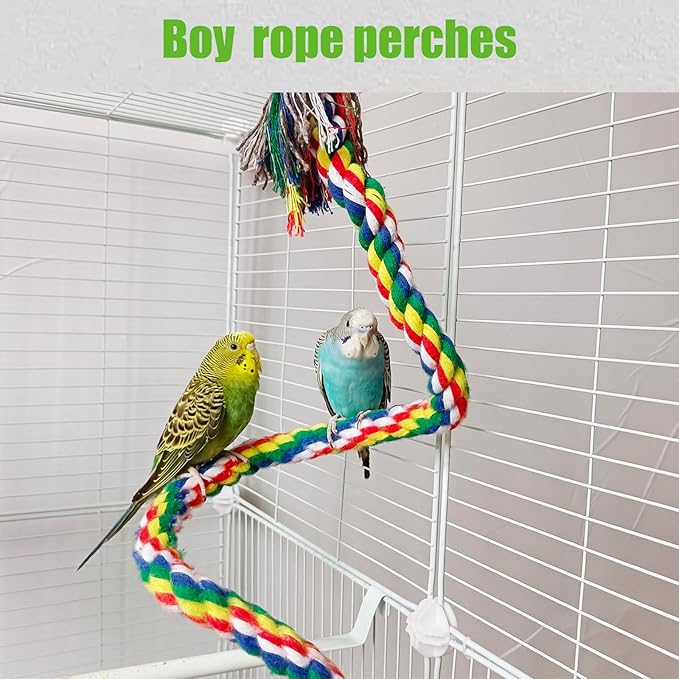 Bird Perch,Bird Rope Perch & Birds Swing Set,Bird perches for cage,Rope Perch for Conures,Parrots,Cockatiel,Lovebird,Budgerigar,Parakeet perches for cage