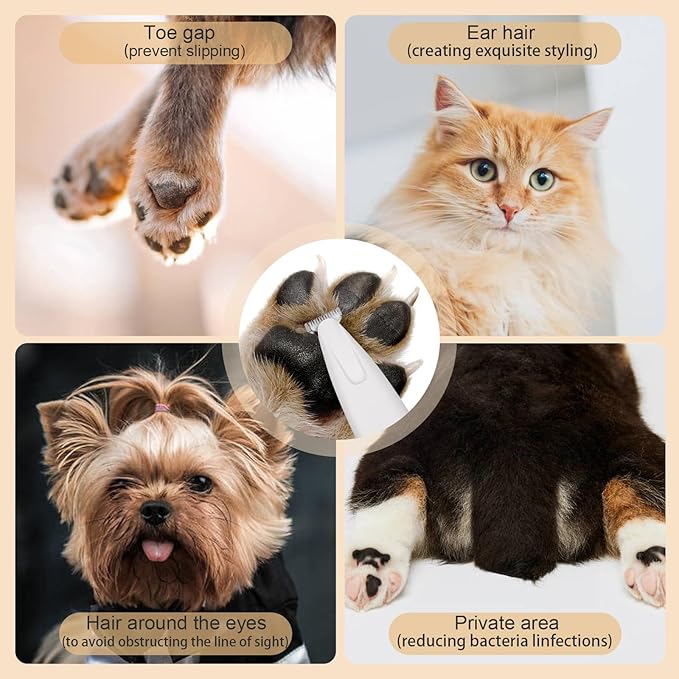 Dog paw Trimmer,Multifunctional Pet Hair Clippers for Grooming with LED Light, Low Noise Waterproof Rechargeable Pet Paw Trimmer for Pet Paws, Eyes, Ears, Face, Rump (1PC White)