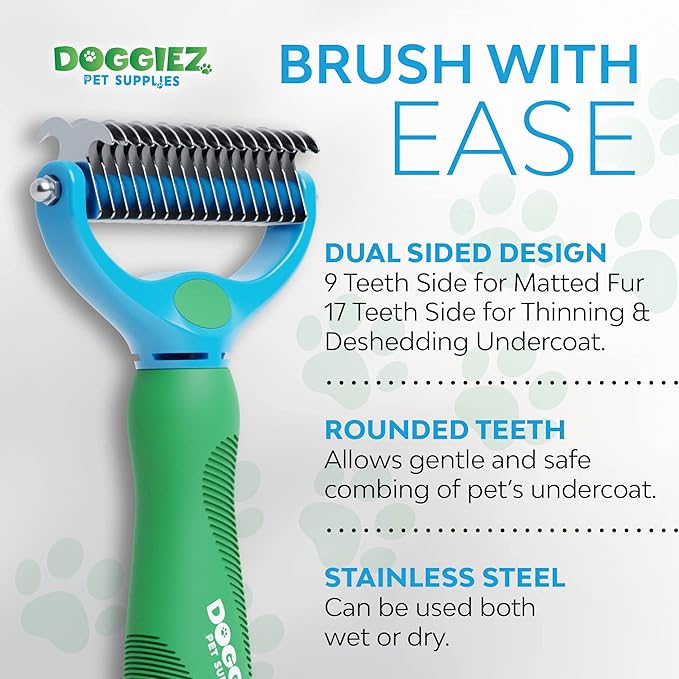 Dog and Cat Dematting and Deshedding Tool - Double Sided Undercoat Rake Comb & Detangler - Cat Brush Dog Shedding Brush for Matted Hair, Long Fur and Shedding Coat Grooming