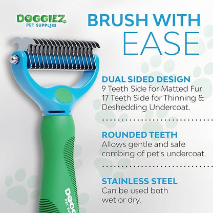 Dog and Cat Dematting and Deshedding Tool - Double Sided Undercoat Rake Comb & Detangler - Cat Brush Dog Shedding Brush for Matted Hair, Long Fur and Shedding Coat Grooming