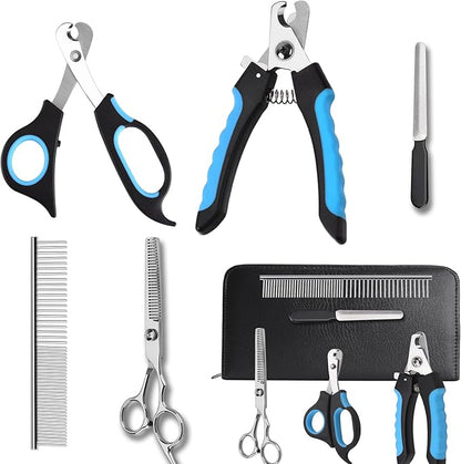 Dog Nail Clippers Trimmer Set, Safety Guard to Avoid Over-Cutting,Dog Grooming Comb Rake Undercoat Brush,Dog Grooming Scissors Shear Kit,6 in 1 Dog Grooming Tools Supplies for Small Large Cat Pet