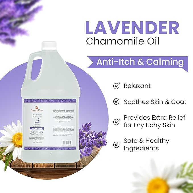 Dog Shampoo and Conditioner - Aromatic Tearless Shampoo for Cleansing, Grooming, and Conditioning - Moisturizing Shampoo for Dogs and Puppies - Lavender Chamomile, 1 Gallon