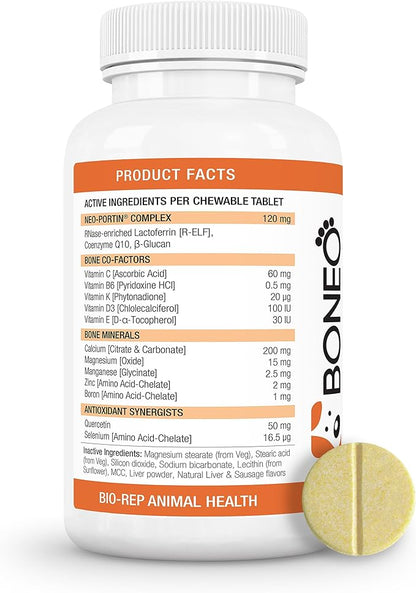 Boneo Canine Maintenance Formula - Lactoferrin-Based Bone and Joint Supplement for Dogs - 90 Ct Dual Pack Chewable Tablets, Liver and Sausage Flavor