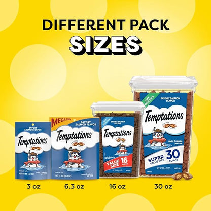 Temptations Classic Crunchy and Soft Cat Treats, Savory Salmon Flavor, 3 oz. Pouch (Pack of 12)