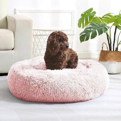 JOLLYVOGUE Dog Beds, Calming Small Dog Bed, Anti-Anxiety Dog Bed for Small Dogs, Fluffy Donut Dog Bed, Cozy Dog Cat Cushion Bed for Small Medium Dogs (24")