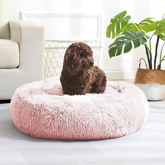 JOLLYVOGUE Dog Beds, Calming Small Dog Bed, Anti-Anxiety Dog Bed for Small Dogs, Fluffy Donut Dog Bed, Cozy Dog Cat Cushion Bed for Small Medium Dogs and Cats (20")