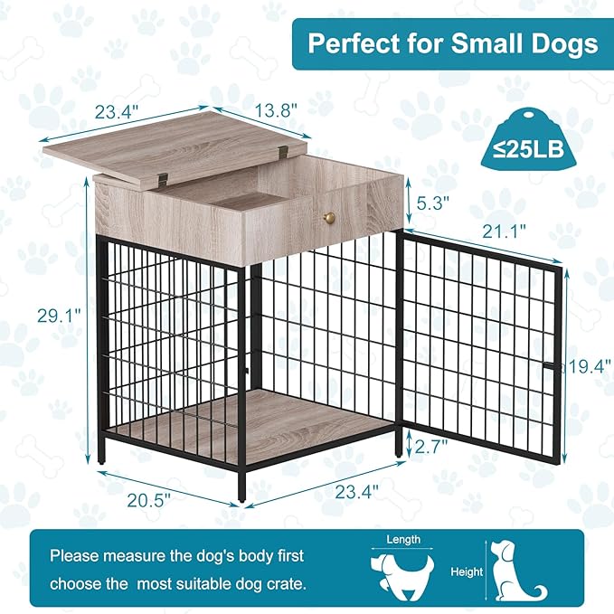 Dog Crate Furniture, Dog Crate Table, Decorative Dog Kennel with Drawer, Indoor Pet Crate End Table for Small Dog