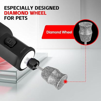 Dog Nail Grinder - Electric Pet Nail Grinder, Upgraded 5 Speed LED Lights Ring Rechargeable Cordless Dog Nail Trimmers Kit, 40 Accessories Pet Nail Grinder for Dogs Cats and Small Medium Animals Black