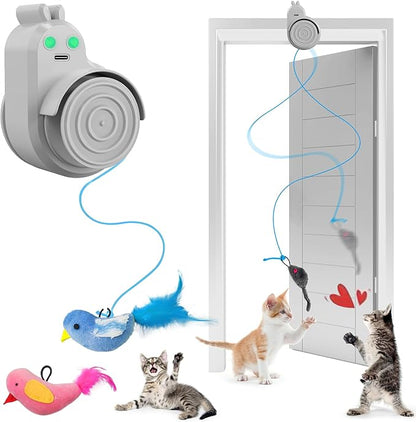 Interactive Cat Toys for Indoor Cats Automatic Electric Flying Bird Feather Cat Toy - Best Kitten & Adult Cat Enrichment Toy Stick-on Hanging Electric Kitty Toys for Bored Cats