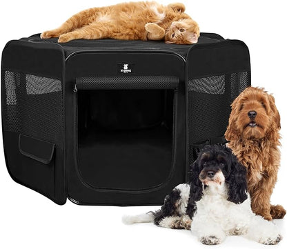 X-ZONE PET Dog Playpen Portable Pet Play Pens for Puppies, Cat, Rabbit, Chicks, Foldable Exercise Play Tent Kennel Crate, Indoor/Outdoor Travel Camping Black Small