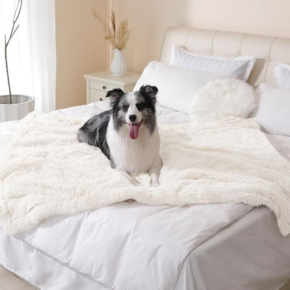 gogobunny Waterproof Dog Blanket for Large Dogs, Cats, Puppy, Reversible Faux Fur Pet Throw Blanket, Washable, Calming Furniture Protection for Sofa Bed (40x50 Inch (Pack of 1), Cream)