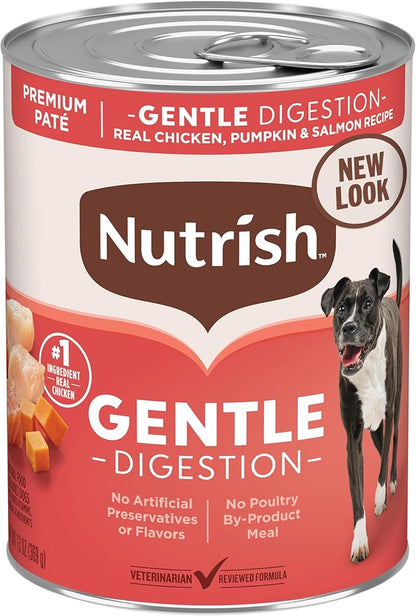 Nutrish Gentle Digestion Premium Paté Wet Dog Food, Real Chicken, Pumpkin & Salmon Recipe, 13 oz. Can, 12 Count (Rachael Ray)