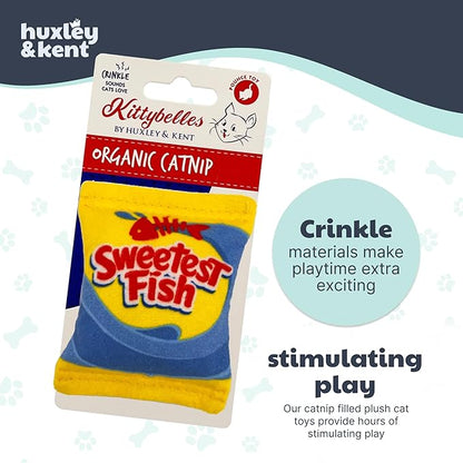 Huxley & Kent Plush Cat Toy - Interactive Catnip Toy for Cats & Kittens - Soft with Crinkle & Catnip - Fun Indoor Play - Sweetest Fish