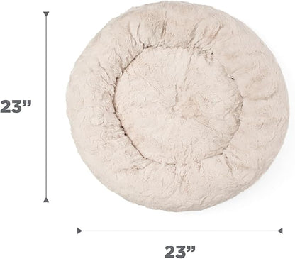Best Friends by Sheri Original Calming Donut Dog and Cat Bed, Lux Faux Fur, Oyster, (23in x 23in) - Anxiety Relief for Pets Up to 25 lbs
