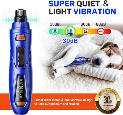 Dog Nail Grinder Super Quiet Dog Nail Trimmers 3 Grinding Wheels 3 Speed Rechargeable Pet Nail Grinder LED Display Dog Nail Clippers Kit for Large Medium Small Dogs Cats Dog Nail File Toenail Clippers