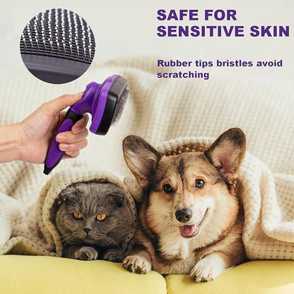 YINGFAN Slicker Brush for Dogs, Self Cleaning Dog Brush for Shedding, Dog Hair Brush for Long Haired Dogs, 7.1 Inch (Purple)