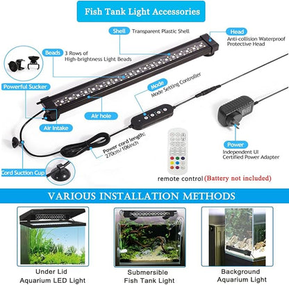 Submersible Aquarium Lights for Fish Tank,24/7 Cycle Fish Tank Light with Timer,Adjustable Brightness,8 Colors,Underwater Full Spectrum LED Aquarium Decor Plant Light,15.7'' for 20gallon Fish