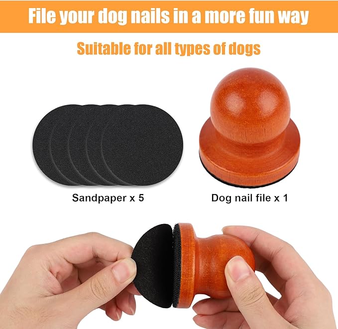 Dog Nail File with 5pcs Sandpaper, Solid Wooden Dog Nail Scratcher Grinder Digger Dog Nail File Scraper, Dog Scratch Board Pad for Dogs Nails