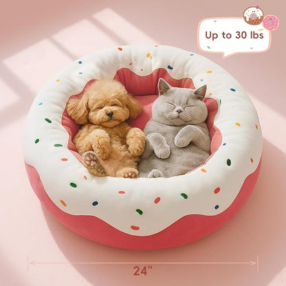 Cute Cat Beds Kitten Beds, Soft Small Dog Beds, Washable Pet Beds for Puppy and Kitty, Funny Donuts Shape, 24 Inch