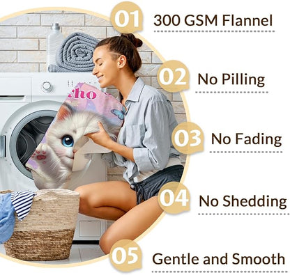 Pink Cat Design Flannel Blanket for Kids Teens Adults, Throw Gifts for Girls Women Cat Lovers, 50x60 Inch Soft Cozy Cute Animal Blanket for Sofa Couch Bed, Daughter Mom Gift Idea for Birthday