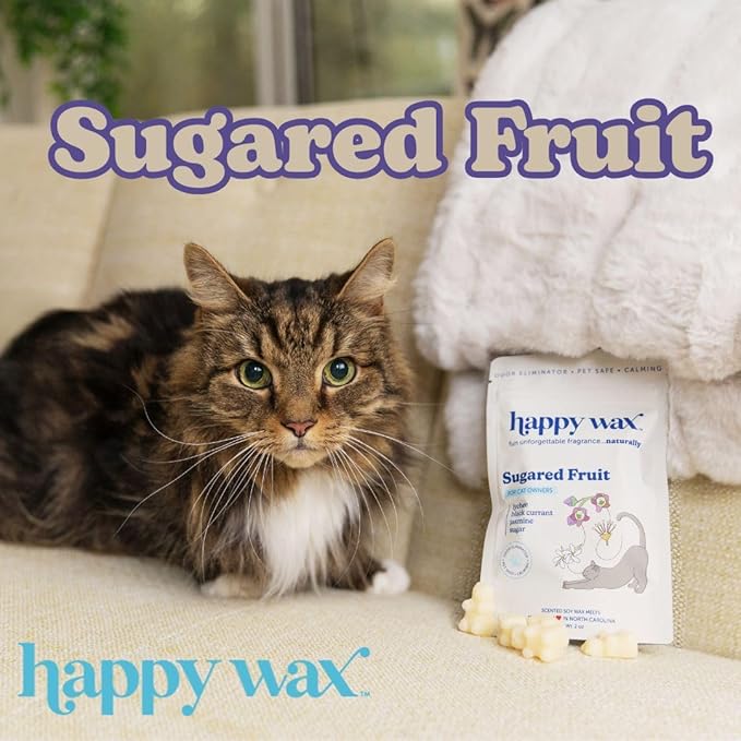 Happy Wax Sugared Fruit Scented Wax Melts for Cat Owners – Odor Eliminating, Calming, Pet-Safe, Non-Toxic, Perfect for Use with Wax Warmers - 4 oz Pouch