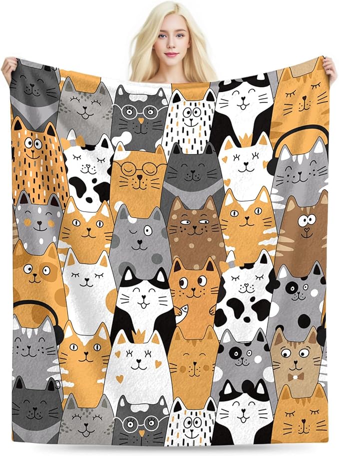 Cat Blanket, Cats Gifts for Girls Women, Cat Gift for Cats Lovers, Birthday Gifts Decor Throw Blanket 50"x60"