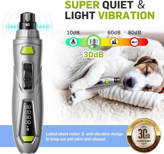 Dog Nail Grinder Super Quiet Dog Nail Trimmers 3 Grinding Wheels 3 Speed Rechargeable Pet Nail Grinder LED Display Dog Nail Clippers Kit for Large Medium Small Dogs Cats Dog Nail File Toenail Clippers